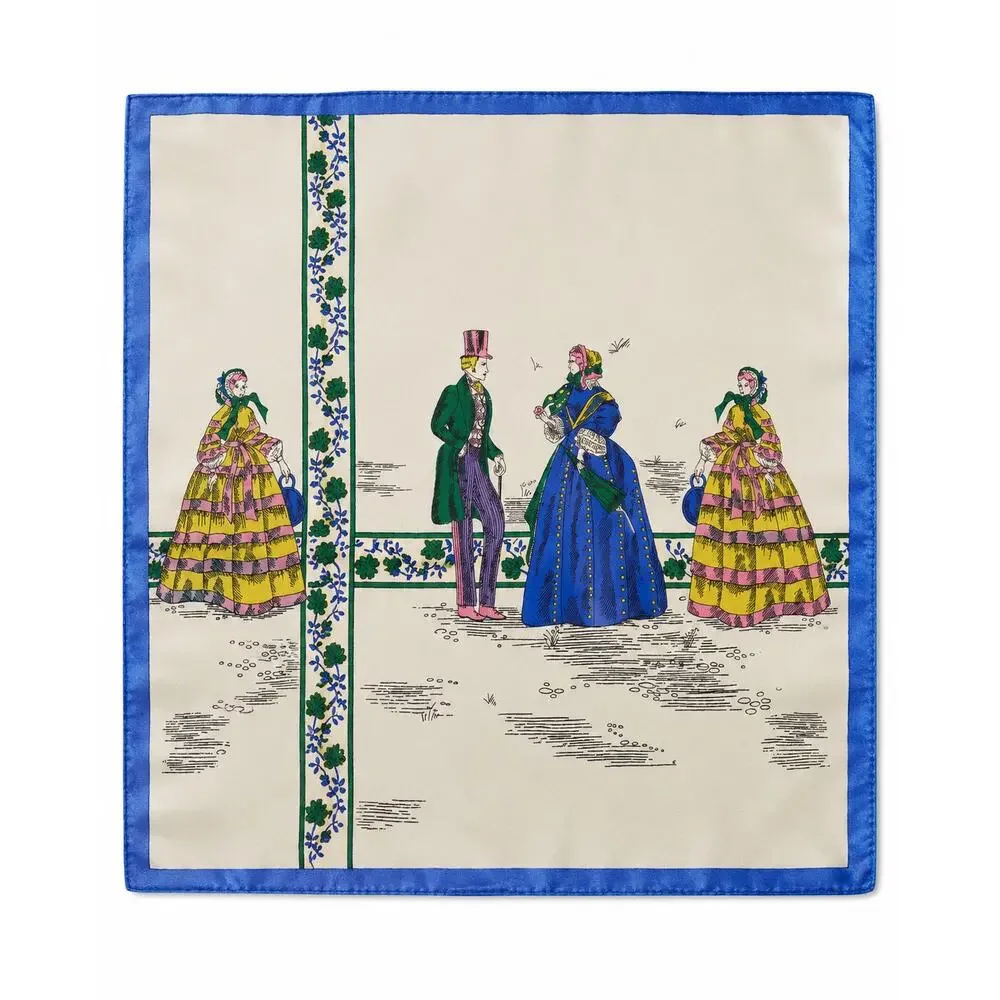 Vintage Glentex Silk Twill Scarf Victorian Figures Japan Hand Rolled 23
